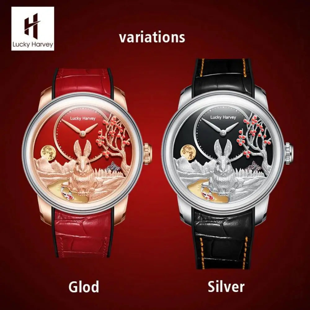 Lucky Harvey Limited Edition Automatic Mechanical Watches for Men Cute 3D Rabbit Dial Synthetic Sapphire Waterproof Wrist Watch