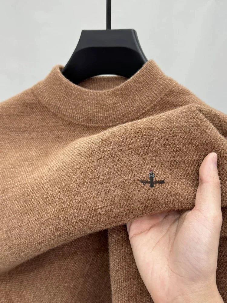 Advanced luxury plush warm men's sweater brand cartoon character embroidery new knitted autumn winter casual trend golf pullover