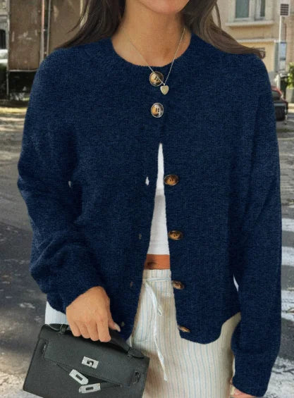 Women's Short Cardigan Autumn And Winter Round Neck Solid Color Stretch Round Neck Elegant Sweater Women Fashionable Casual Top