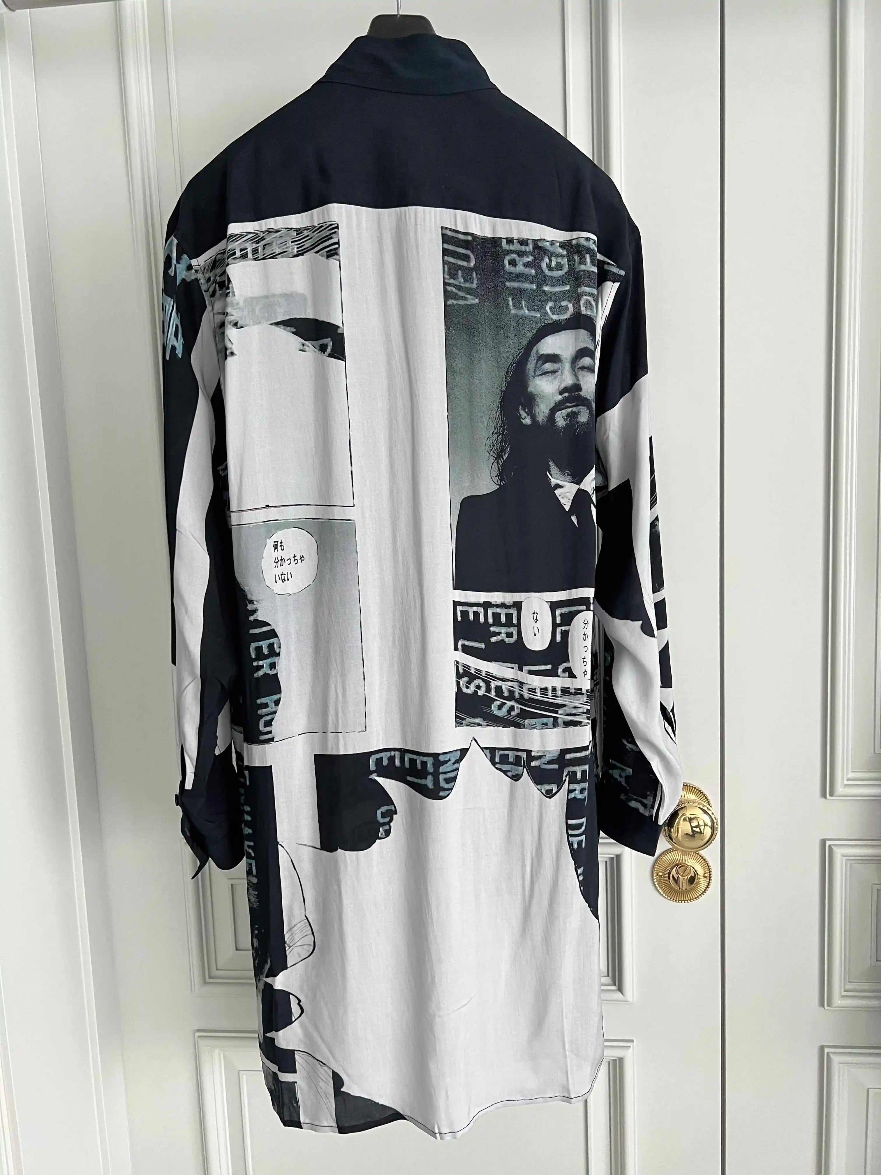 TOP-YAMAMOTO original design hand-drawn cartoon print long shirt for men on the streets of Hawaii