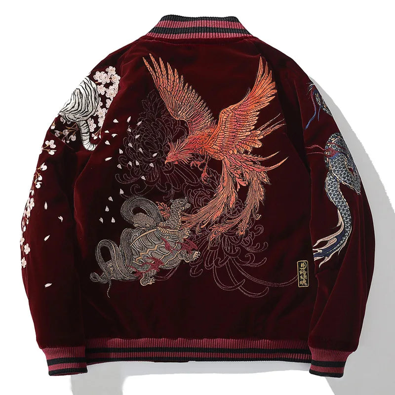Fashion Hi Street Bomber Jacket With Fox Yokosuka Embroidery Japanese Style Harajuku Baseball Coat Outerwear Personality Uniform