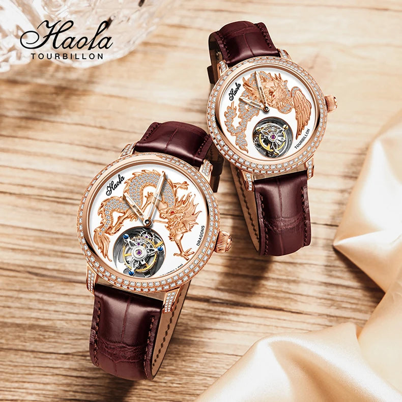 Haofa Couple Watch Luxury Tourbillon Watch Manual Movement Mechanical Wristwatch Sapphire Lovers Tourbillon Ladies Mens Watches
