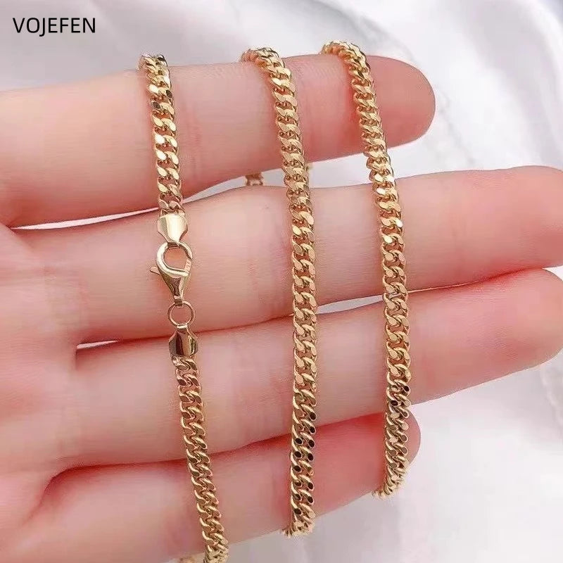VOJEFEN Genuine 18K Gold Cuban Necklace Jewelry For Women/Men Fashion AU750 Pure Gold Chain Neck Choker Luxury Quality Jewel