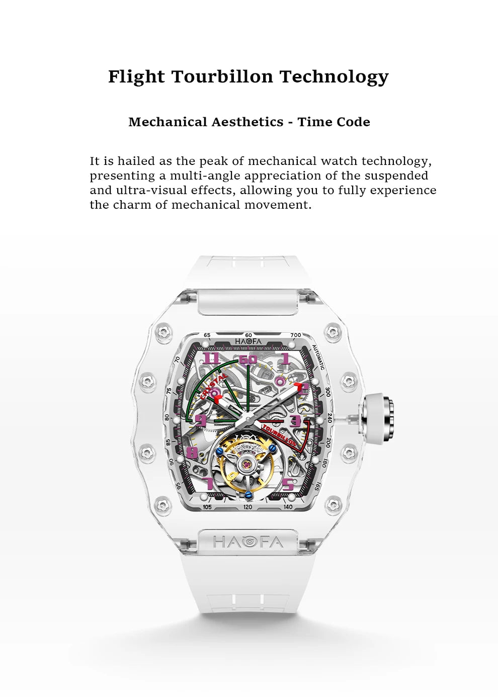Haofa Flying Automatic Tourbillon Man Watch 2210 Luxury Mechanical Skeleton K9 Sapphire Crystal Case Watches for man Vintage