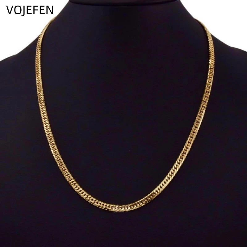 VOJEFEN AU750 Gold Cuban Necklace Jewelry Genuine For Women/Men Pure Gold 3MM Chain Neck Jewel 2026 Brand Luxury Quality Choker