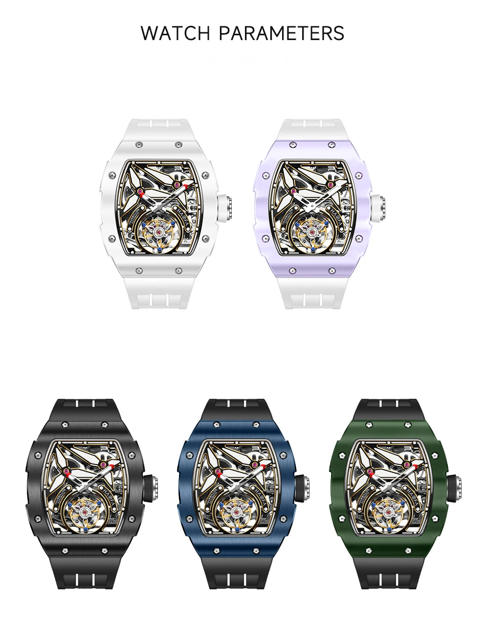 Haofa Automatic Flying Tourbillon Men's Luxury Watch Ceramic Case Skeleton Mechanical Sapphire Man Watch Business 1901-2