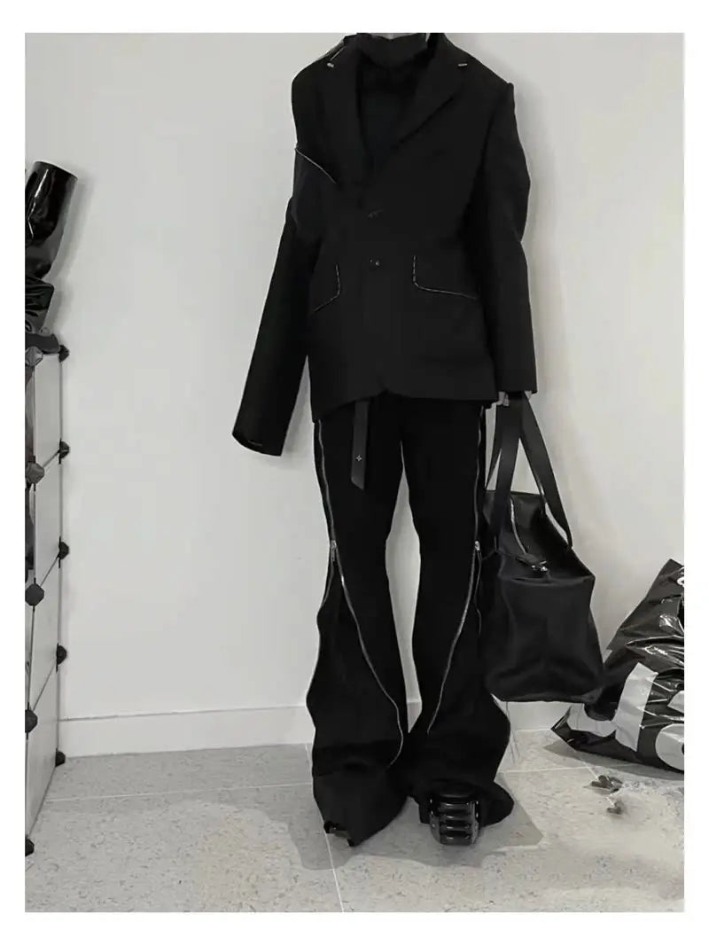 High Street RO Style Jeans Pants Men's Five Star Mang Ribbon Rotating Large Zipper Floor Pulling Horn Denim Streetwear Pants