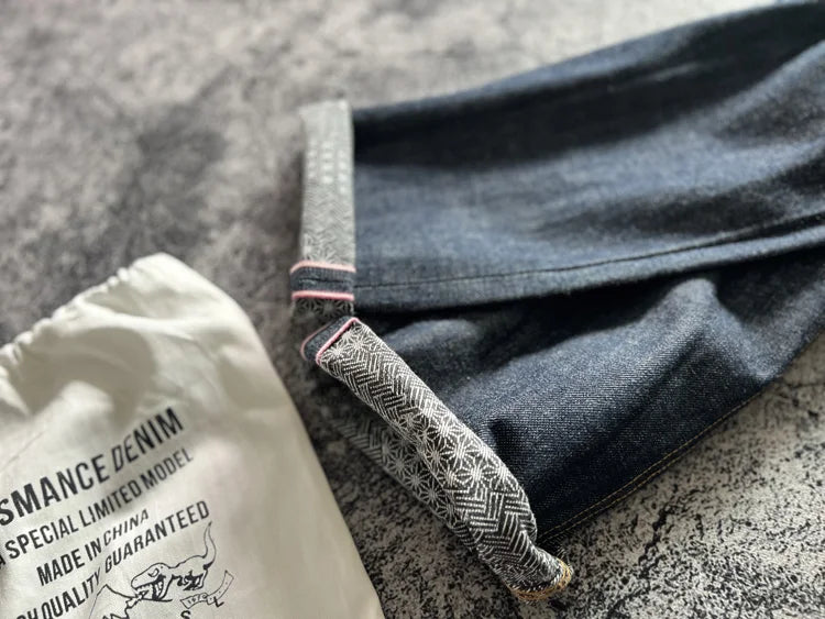 15oz Heavyweight Thick Selvedge Indigo Denim Jeans Sakura Ruffle 2025 Spring 100% Cotton Loose Straight Pants Japanese Men