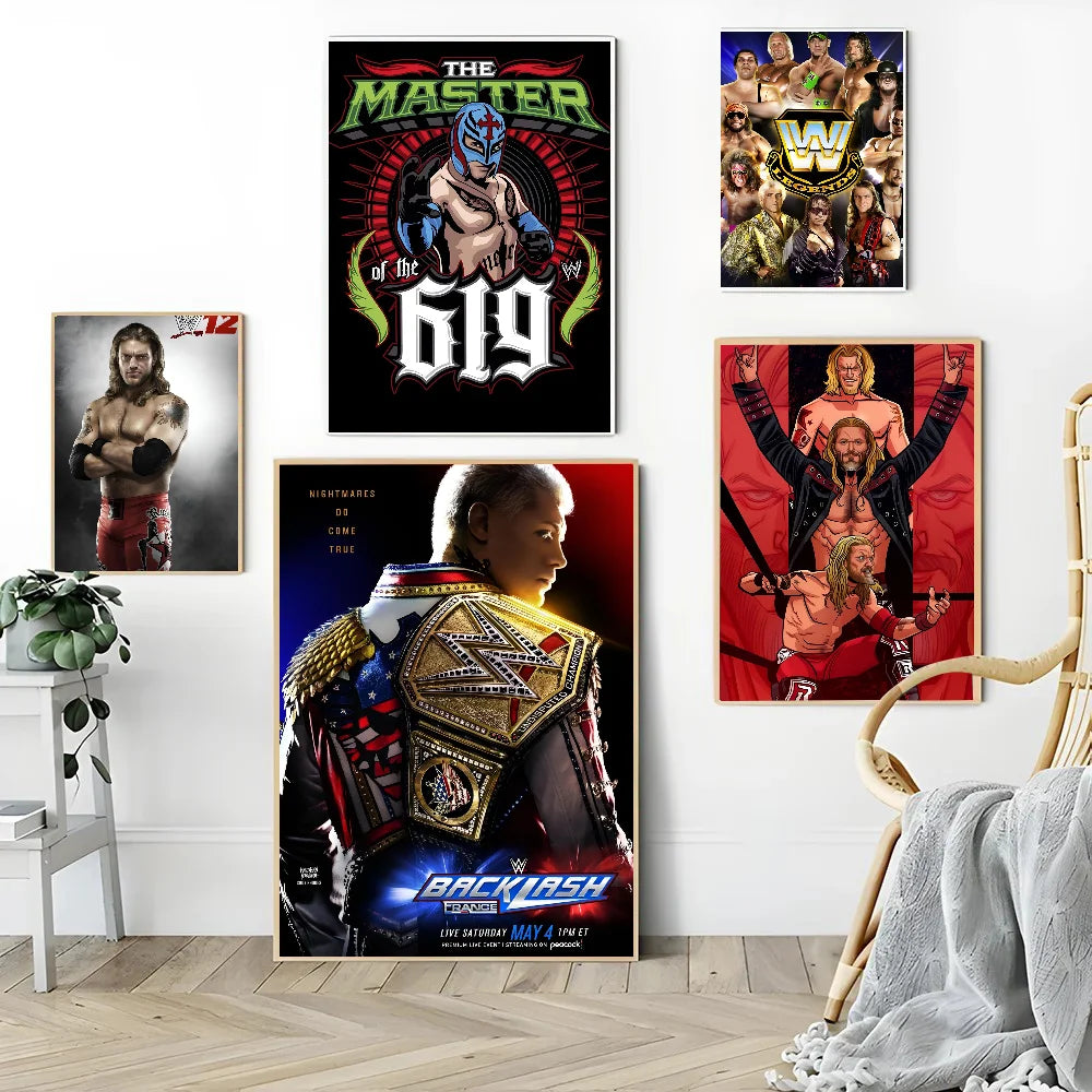 W-WWE Poster Self-adhesive Art Waterproof Paper Sticker Coffee House Bar Room Wall Decor