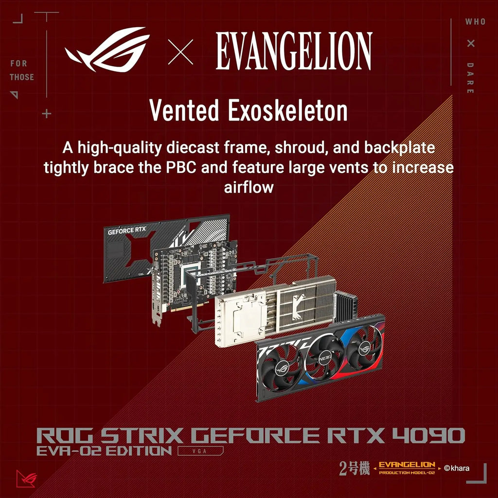 ASUS ROG Strix RTX 4090 OC EVA-02 Edition Gaming GPU 24GB GDDR6X PCIe 4.0 HDMI 2.1a DisplayPort 1.4a 3.5-Slot Design