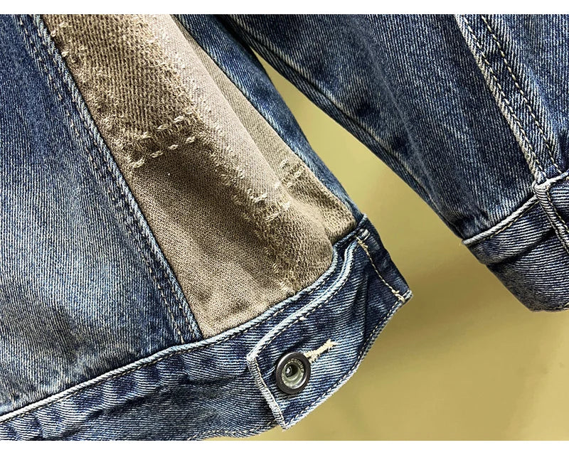 Streetwear Fashion Men Jacket High Quality Retro Blue Patched Designer Ripped Denim Jacket Men Coats Hip Hop Chaquetas Hombre