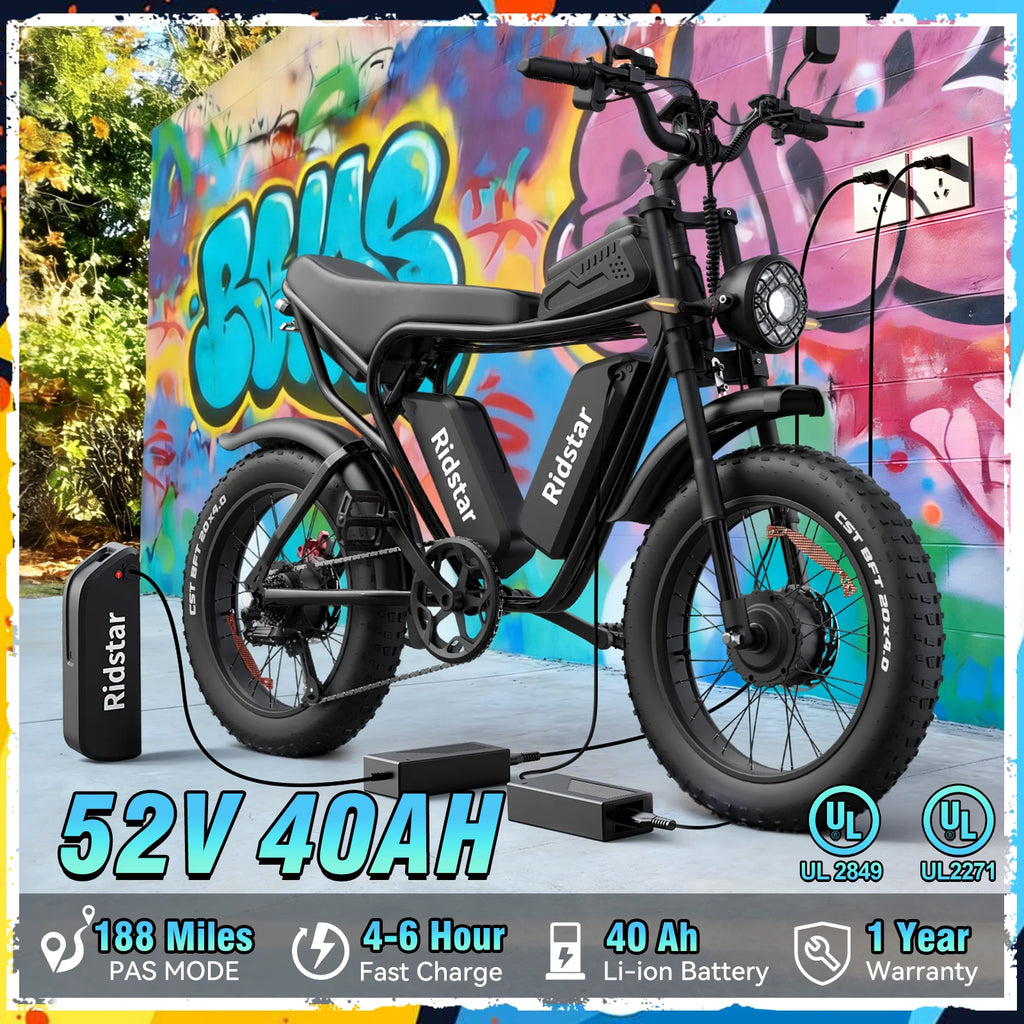 RIDSTAR PRO30 4000W Electric Bike for Adults 33MPH 48V 40AH 20x4" Fat Tire Dirt Bike Shimano 7-Speed E-Bike Commuter Motorcycle
