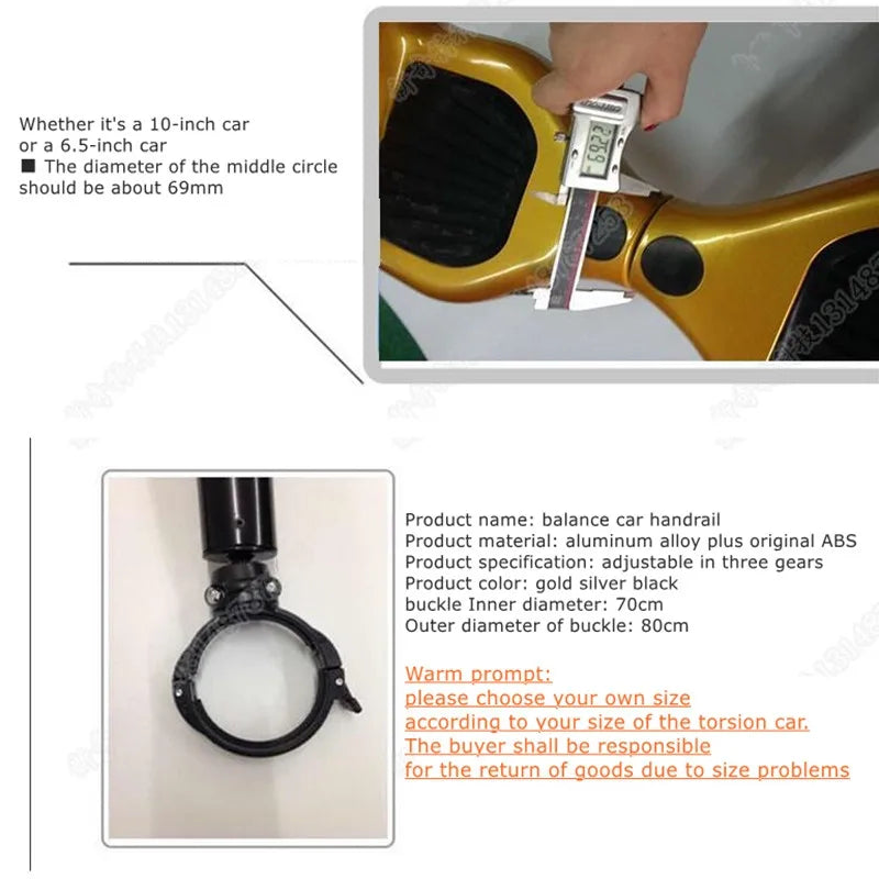 Aluminum Alloy Telescopic Scooter Balance Handlebars 2-Wheels Self-Balancing Scooter Safety Control Strut Stent For 6.5-10 inch