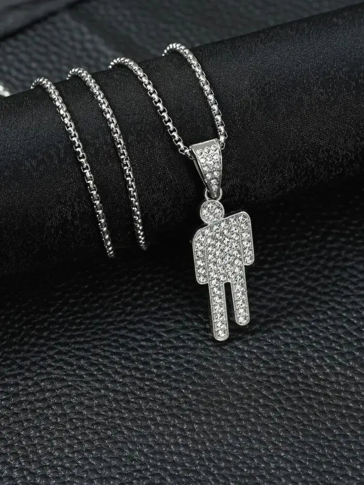 Hot-Selling European and American Necklace, Billie Eilish Style Tilted Pendant Full of Zircon, Trendy Hip-Hop Necklace
