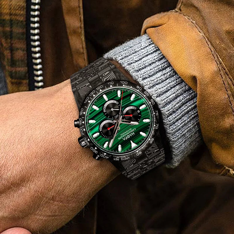 Haofa Watch for Men Full Carbon Fiber Chronograph Automatic Mechanical Watch Sapphire Waterproof Wristwatch Multifunction 2366-1