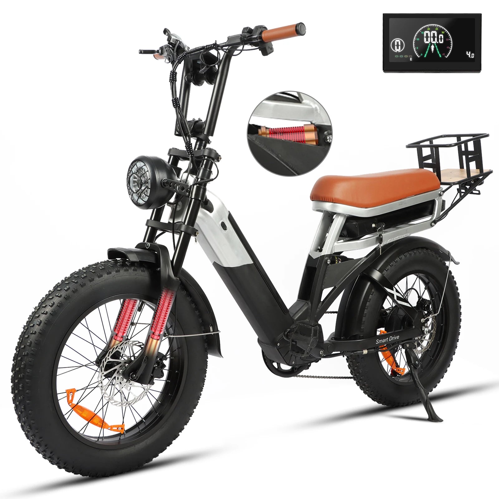 2000W All-terrain Electric Bike, 48V30AH Electric Mountain Bike, 35MPH,106 Miles Per Hour, 20''x4'' E-Bike, Load-bearing 400lbs