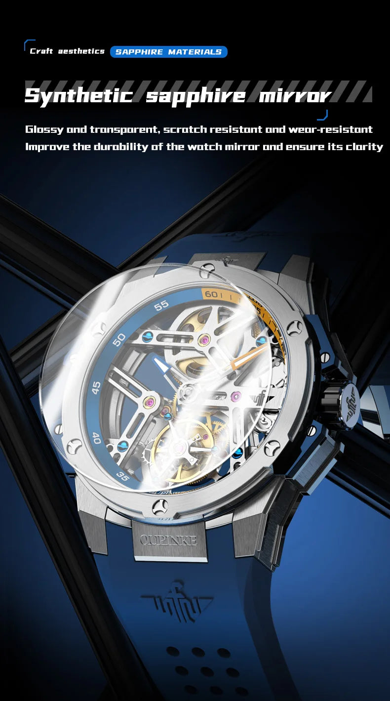 OUPINKE 8003 Tourbillon Watch Luxury Brand Automatic Mechanical Watch Original Waterproof Silicone Men's Watch Reloj Hombres