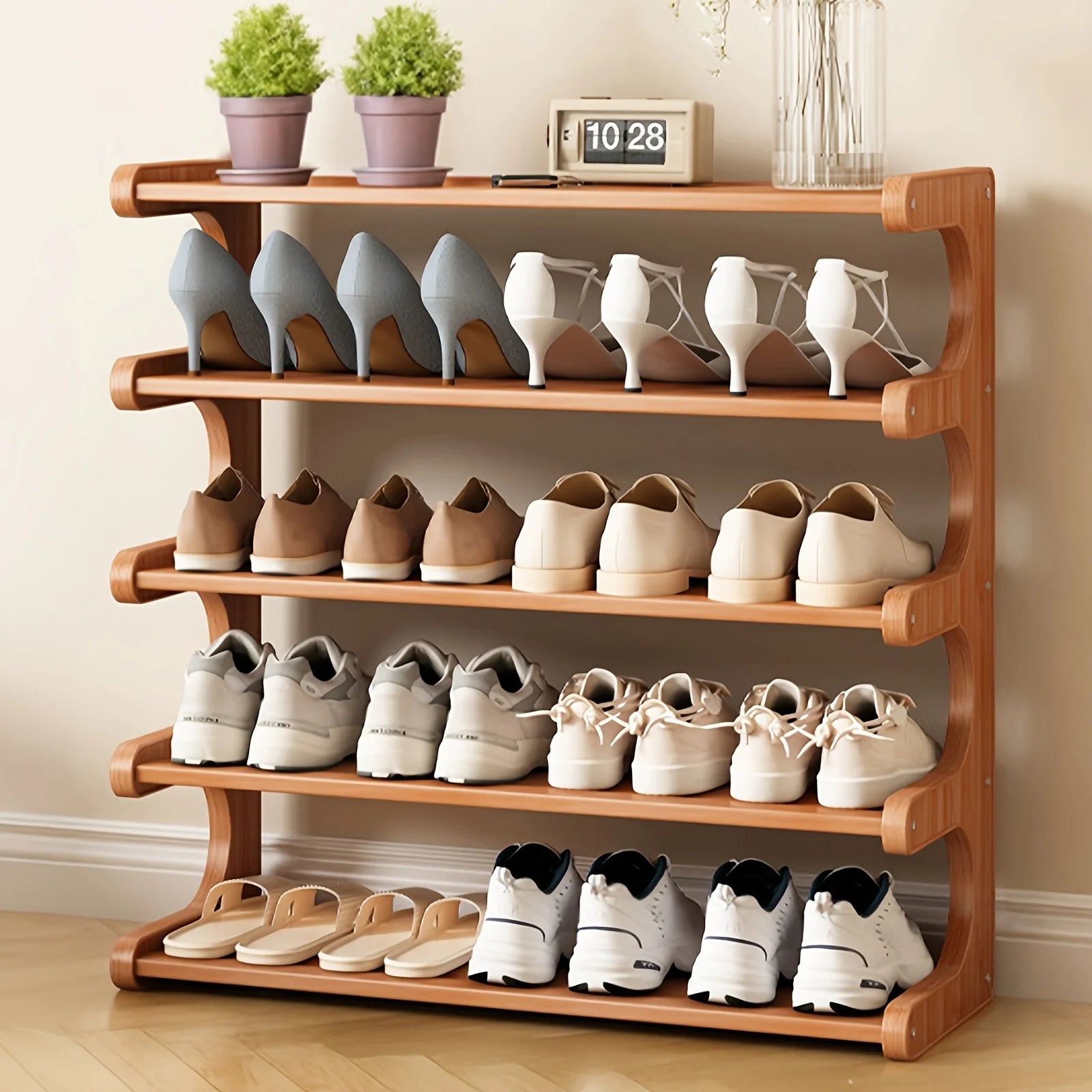 Multi-Tier Shoe Storage Rack, Compact Space-Saving Easy Assembly, Square Shelves for Entryway Dorms Apartments Home Desk Drawer