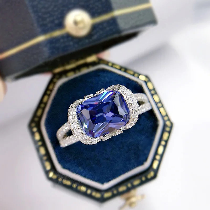 Valuable Sapphire Diamond Ring 100% Real 925 sterling silver Party Wedding band Rings for Women Men Promise Engagement Jewelry