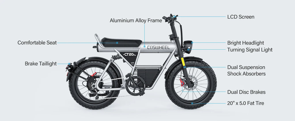 20-inch Wide Tires 2100W Motor 60V 27.5Ah Electric Bike with Removable Battery for Adult 2-wheel Electric Bicycle COSWHEEL CT20S