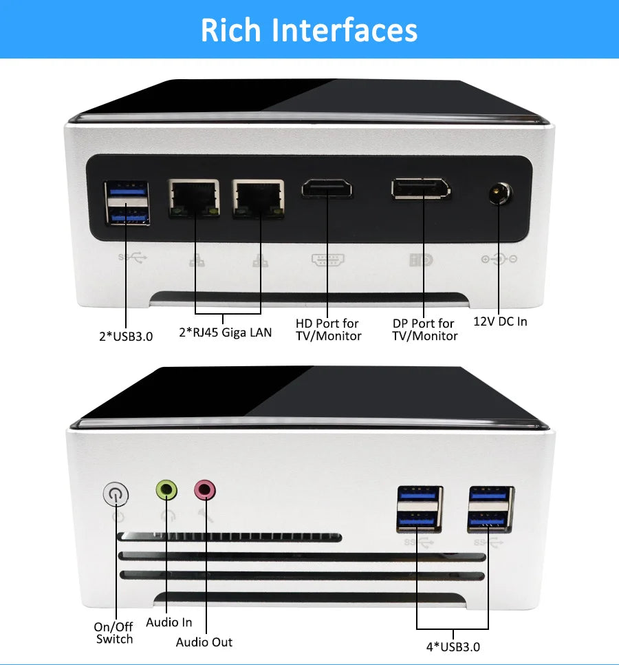 Mini PC Intel Core I7 10870H 10th Dual Lan HD DP1.2 Windows 10 Home Office Business Gaming Desktop Computer 16G DDR4 1TB NVME