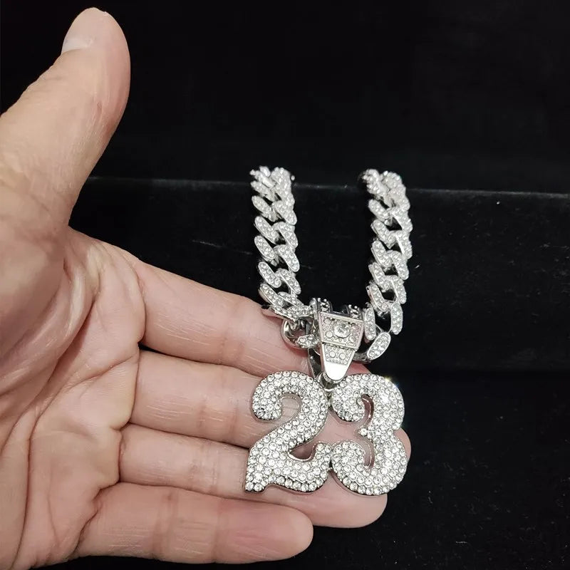 Men Women Hip Hop Number 23 Pendant Necklace With 13mm Crystal Cuban Chain HipHop Iced Out Bling Necklaces Fashion Charm Jewelry