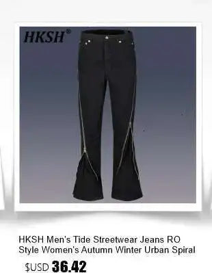 HKSH Men New RO High Street Double Line Zipper Cotton Jeans Casual Long Denim Flare Pants Personalized Streetwear Fashion HK3908