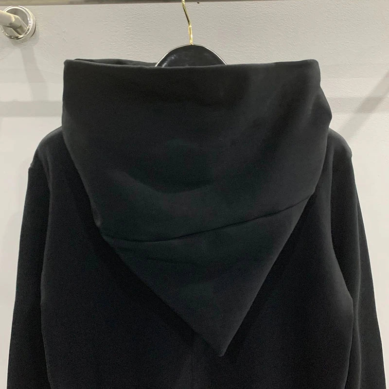 Autumn Zipper Design Black Hoodies Men's Women's Sportswear Jacket American Rock Hip Hop Street Wear Elastic Knitted Coats