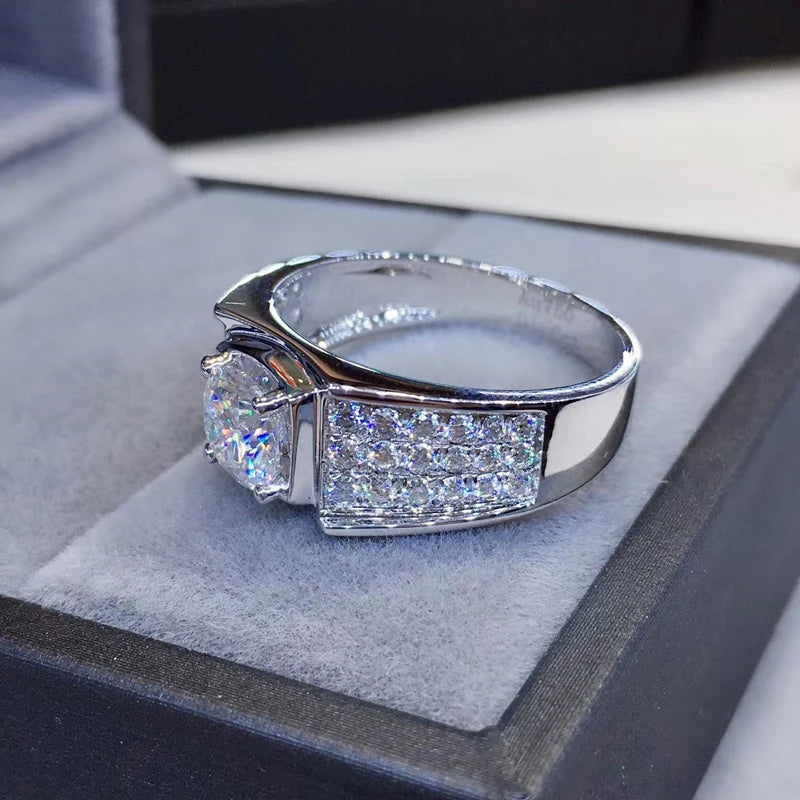Custom Real 18K White Gold Ring Men Engagement Anniversary Party Wedding Ring Round Moissanite Diamond Luxury 1 2 3 4 5 Carat