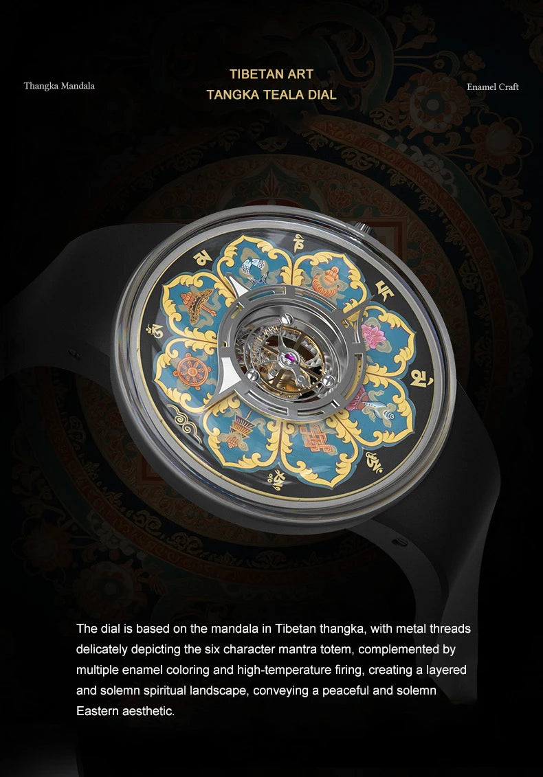 CRONUSART Men Tourbillon Watch 43mm Titanium Case Mechanical Wristwatch Luminous Tangka Enamel Dial Sapphire Mirror Skeleton
