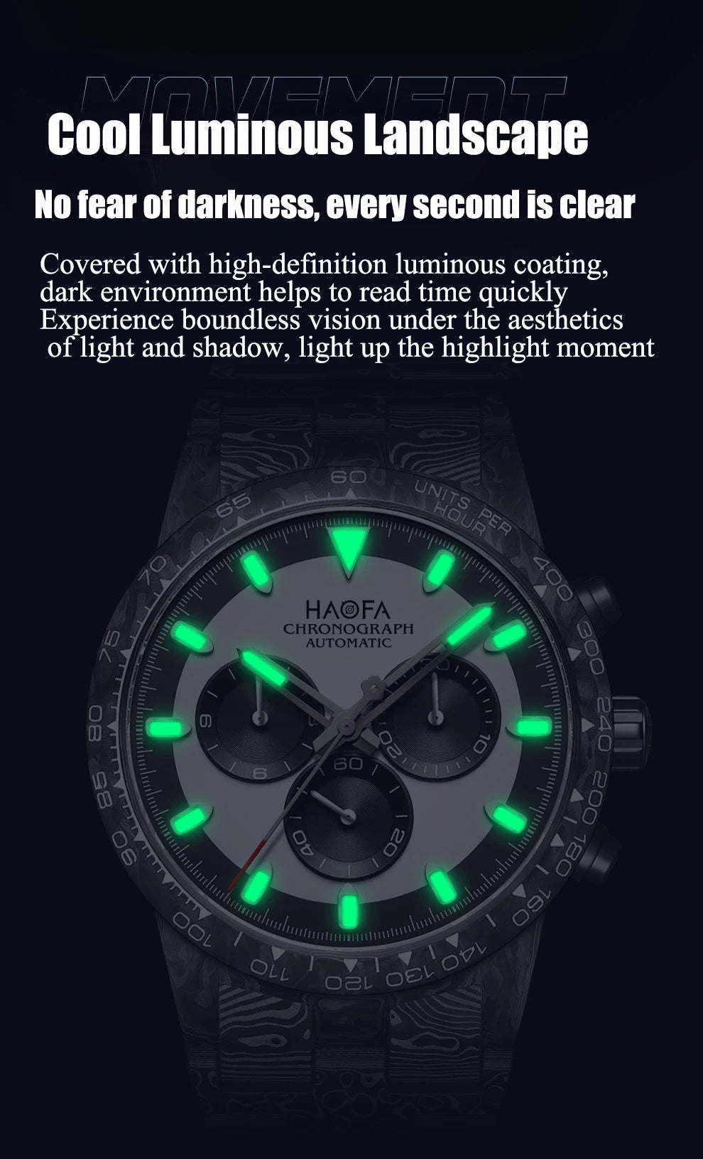Haofa Watch for Men Full Carbon Fiber Chronograph Automatic Mechanical Watch Sapphire Waterproof Wristwatch Multifunction 2366-1