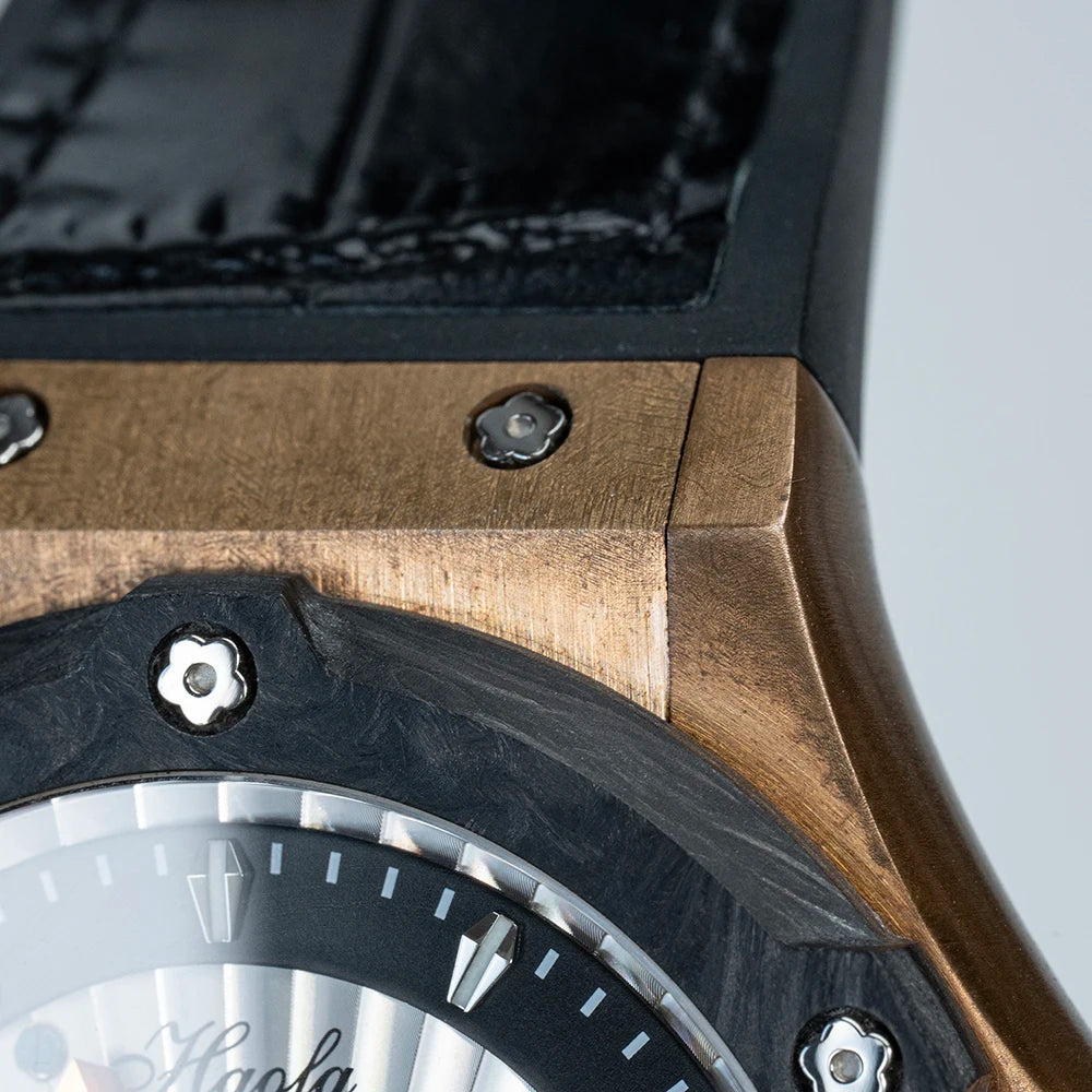 Haofa Manual Tourbillon Movement Watch for man Sapphire Mechanical Bronze Case Carbon Fiber Bezel Mens Watch Day And Night 1915T