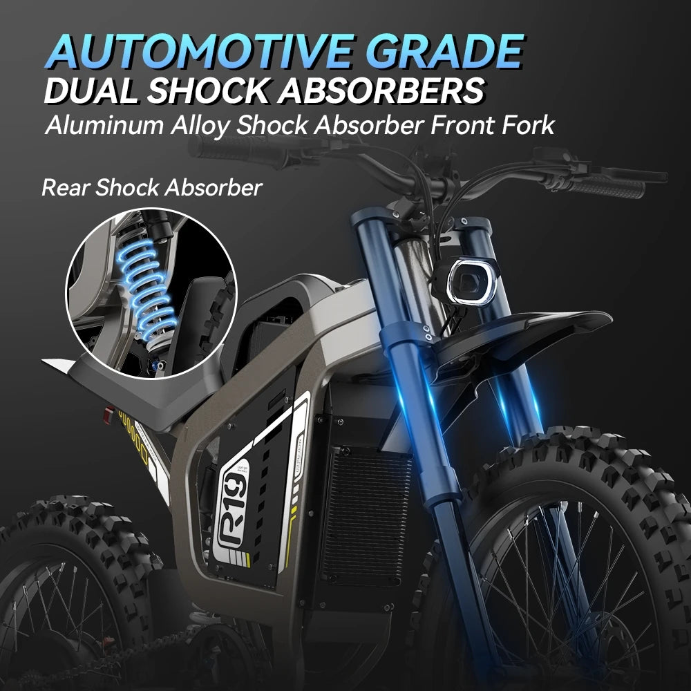 Saibaike R19 Adult off Road Electric Motorcycle City Bike 80km/h 3000W 72V 40Ah Aluminum Alloy Frame Dual Suspension