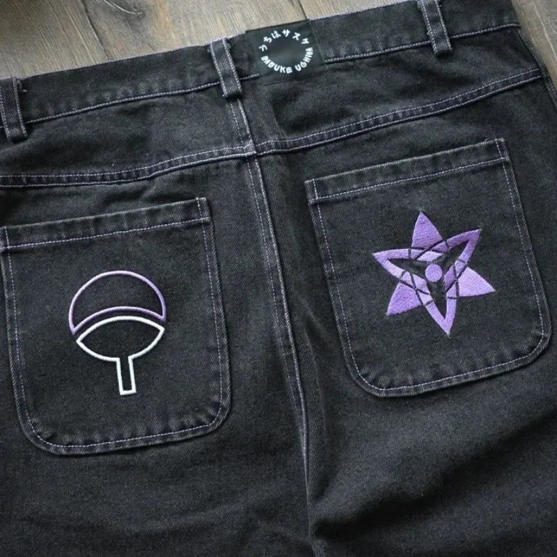 Y2K Baggy Jeans Men Anime Patterns Goth Hip Hop Pants Retro Harajuku Fashion Streetwear Wide Leg Jeans Aesthetic Casual Trousers