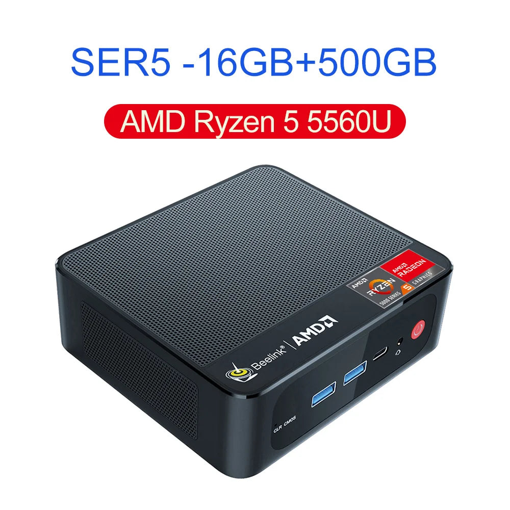 Beelink SER5 Mini PC AMD Ryzen 5 5500U DDR4 16GB SSD 500GB Support WiFi6 BT5.2 4K HD 1000M Desktop Computer