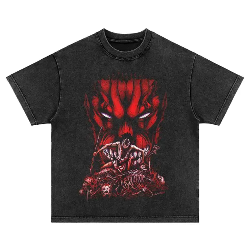 Harajuku Fashion Anime 2025 Oversized Vintage T-Shirt Trend Hip Hop Printed Streetwear Washed Leisure Cotton Loose Men Tshirt