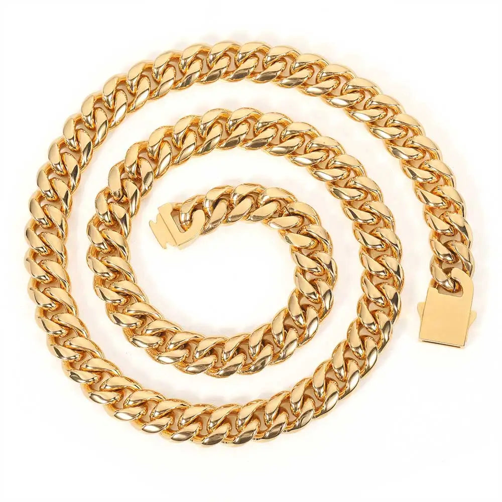 8-16mm 316L Stainless Steel Hip Hop Jewelry Curb Miami Cuban Link Chain Necklace Bracelet Gift for Men Women