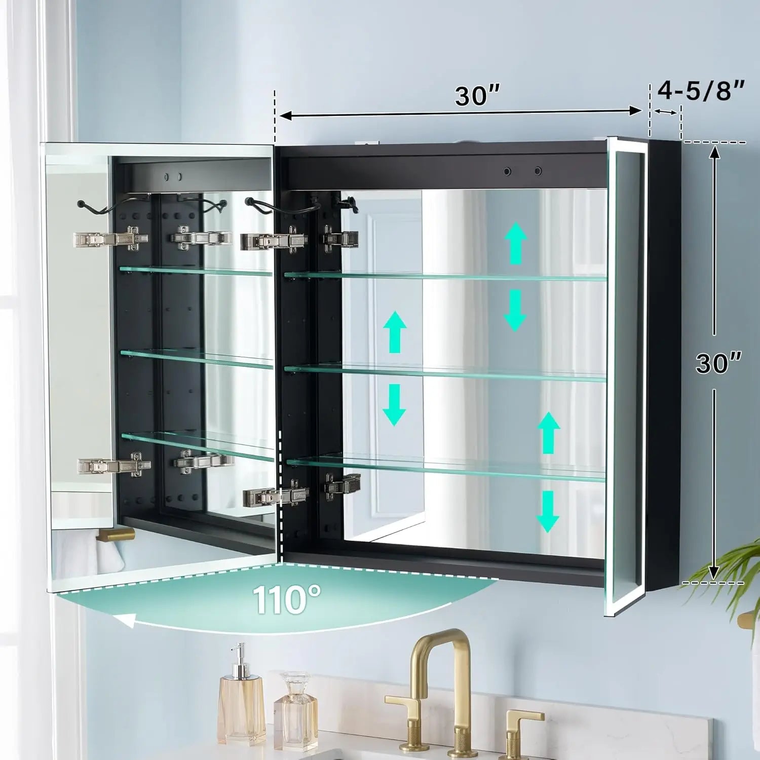 30" X 30" LED Mirrored Medicine Cabinet, Medicine Cabinets with Lights for Bathroom, Defogging Function Mirror, Customized