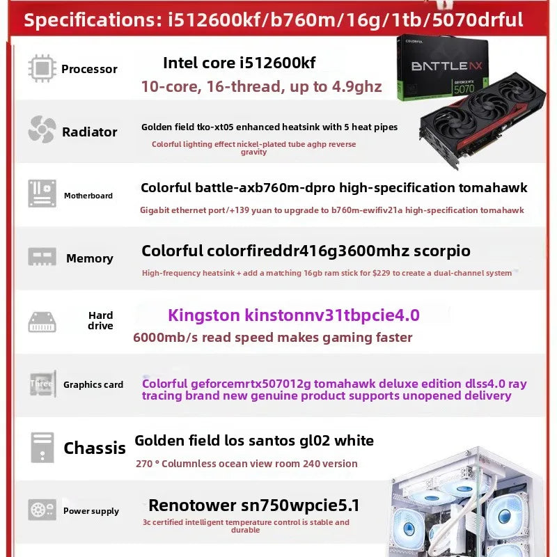RTX5070/U7 265KF/12600KF High-end e-sports game desktop assembly computer host