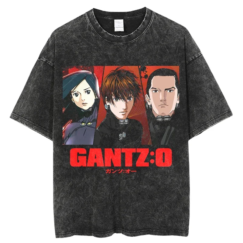Punk GANTZ Anime T Shirt Men Vintage Washed 100% Cotton T Shirts for Men 2024 Punk Hip Hop Streetwear Harajuku Male T-shirt