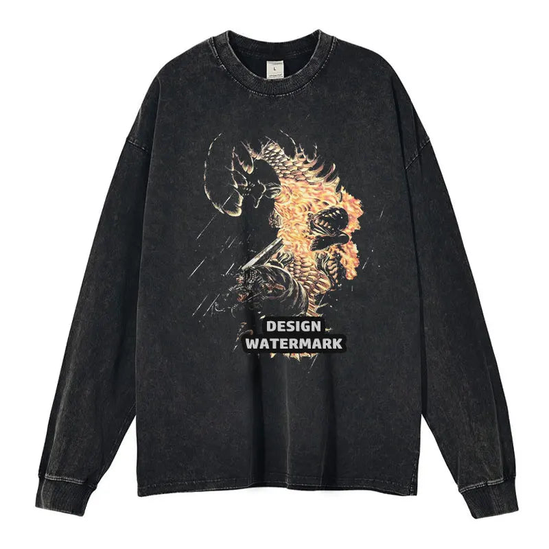 Anime Griffith Sweater Oversized Vintage Washed B -Berserk Long Sleeve T Shirt Manga Guts Pullover Zodd Sweatshirts 100% Cotton