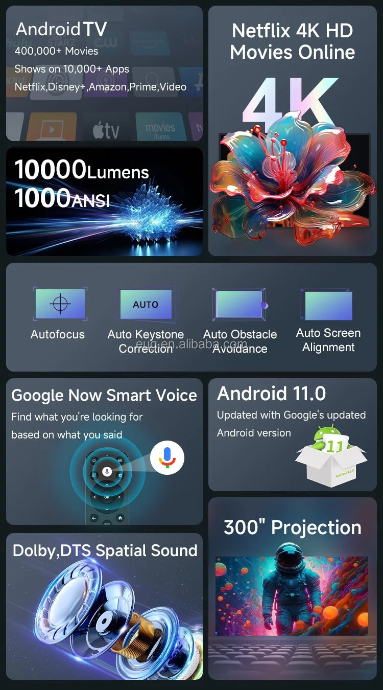 For Android 11 Smart LED Beamer Full HD Screen Video 1080P Mini LCD Home Smart Projector