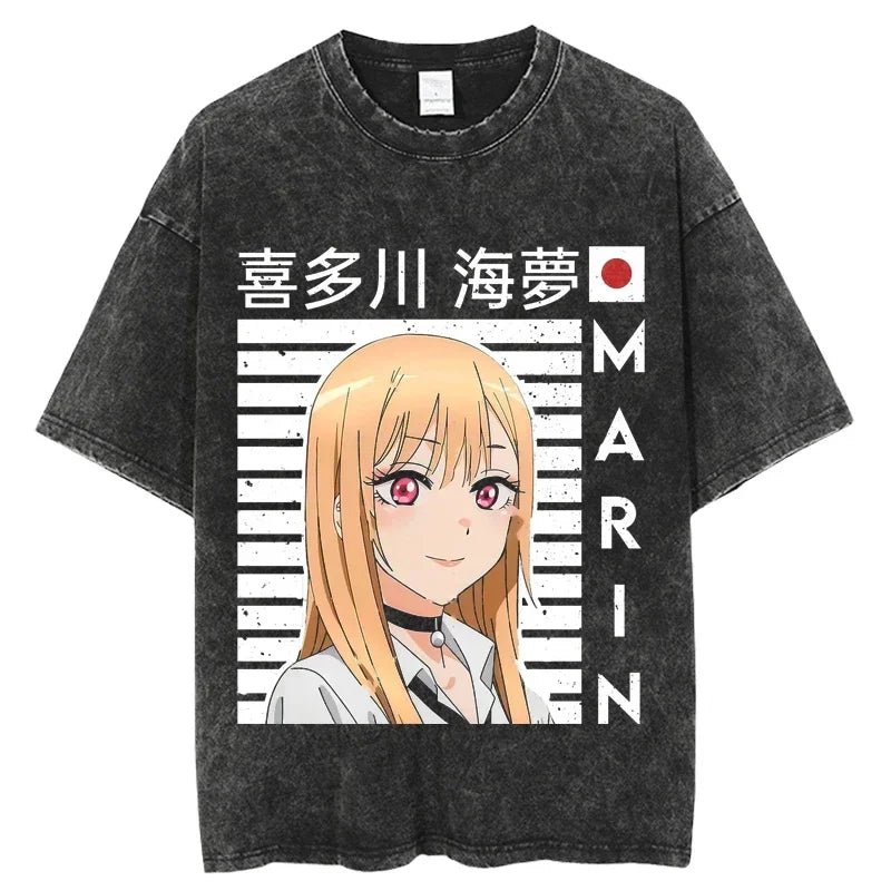2025 My Dress Up Darling Harajuku T Shirt Men Hip Hop Vintage Washed Anime Oversized Streetwear 100% Cotton