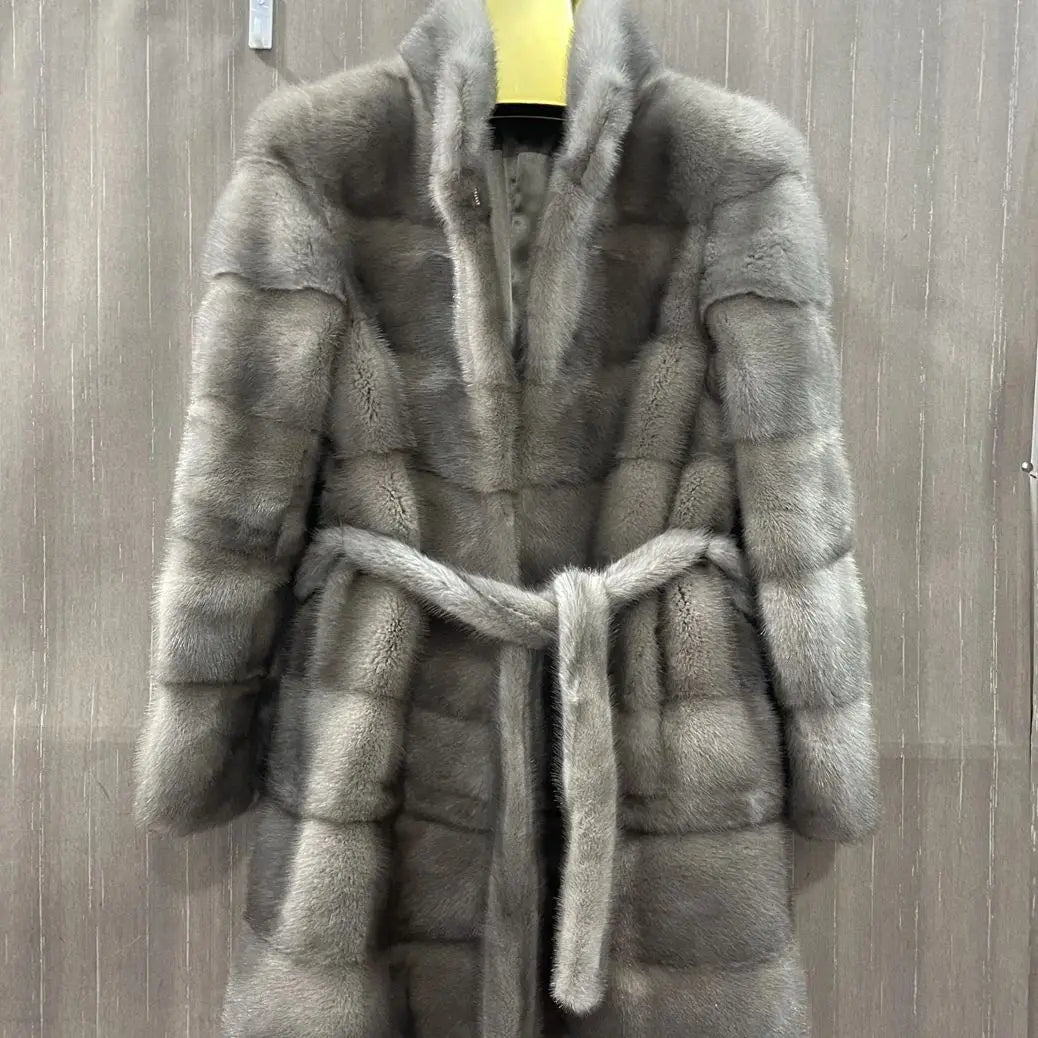 Women's natural mink fur jacket with detachable bottom sleeves, three in one long luxury jacket
