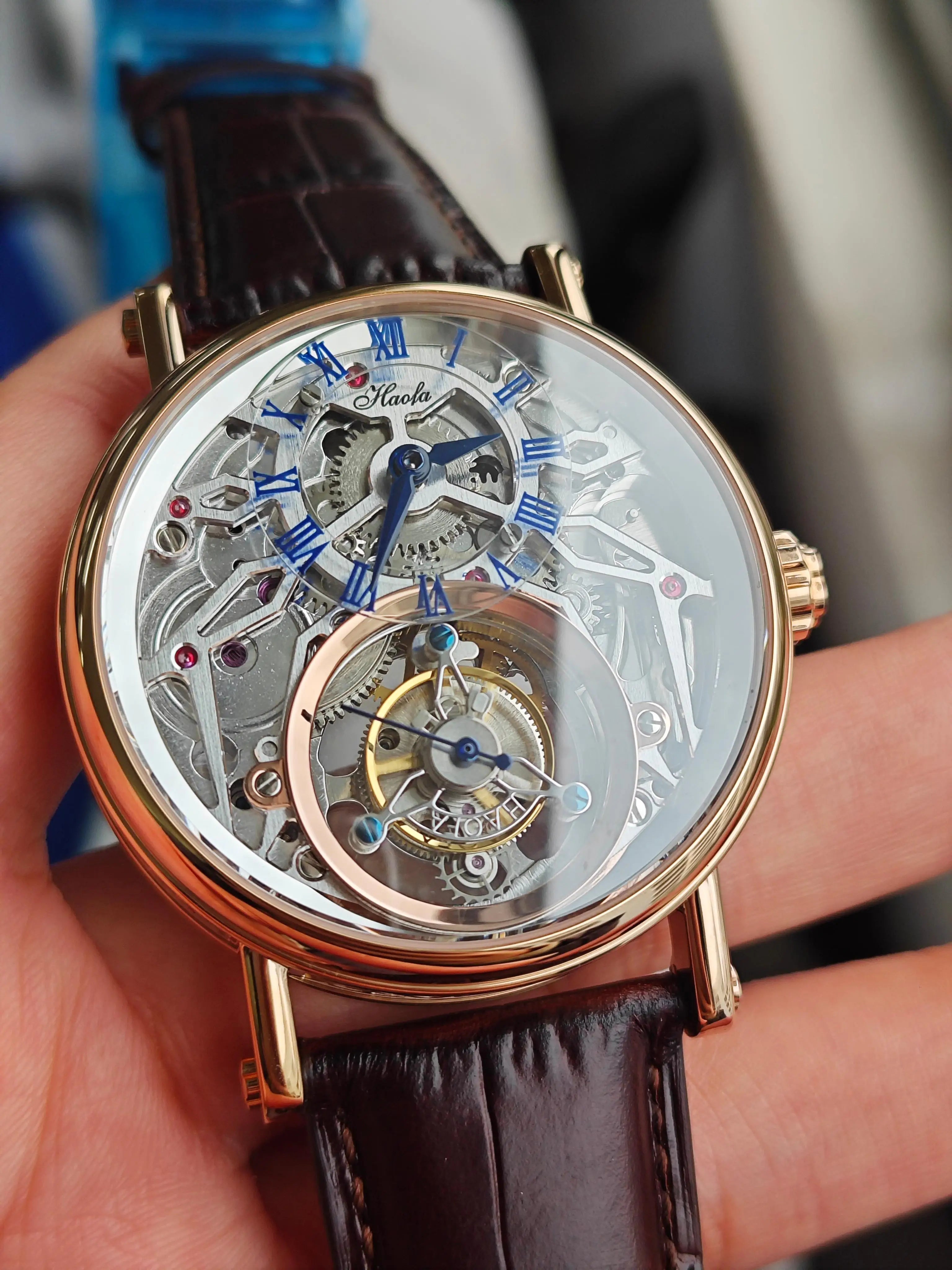 Haofa Tourbillon Watch for Men CNC Classical Texture Engraving Sapphire Manual Skeleton Movement Mechancial Watch Business 1602