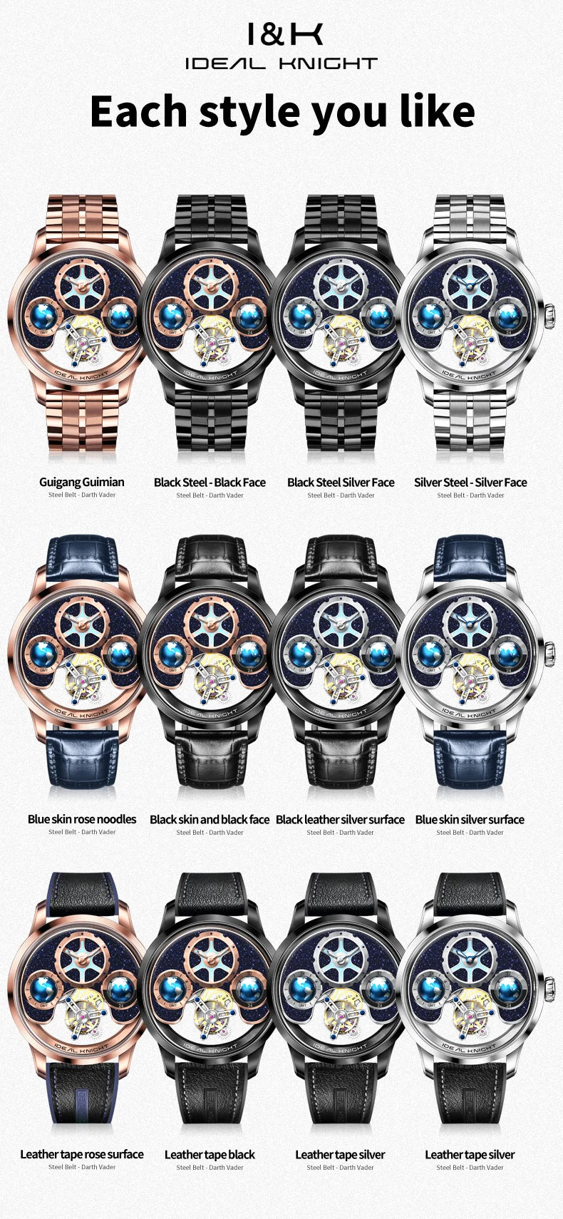 IDEAL KNIGHT Tourbillon Automatic Mechanical Watch for Men Skeleton Flywheel Top Man Watch High-end Luxury Men's Wristwatch 6805