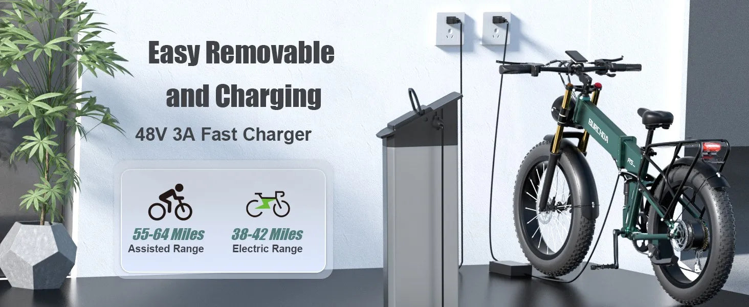 26" Electric Bike 1000W E-Bike For Adults & 2 Battery Bicycle  28mph Fat Tyre