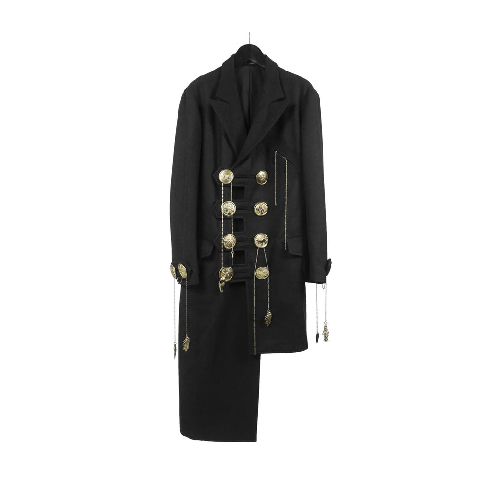 TOP-YAMAMOTO Japanese original design Dark niche black gold buckle loose asymmetric wool coat