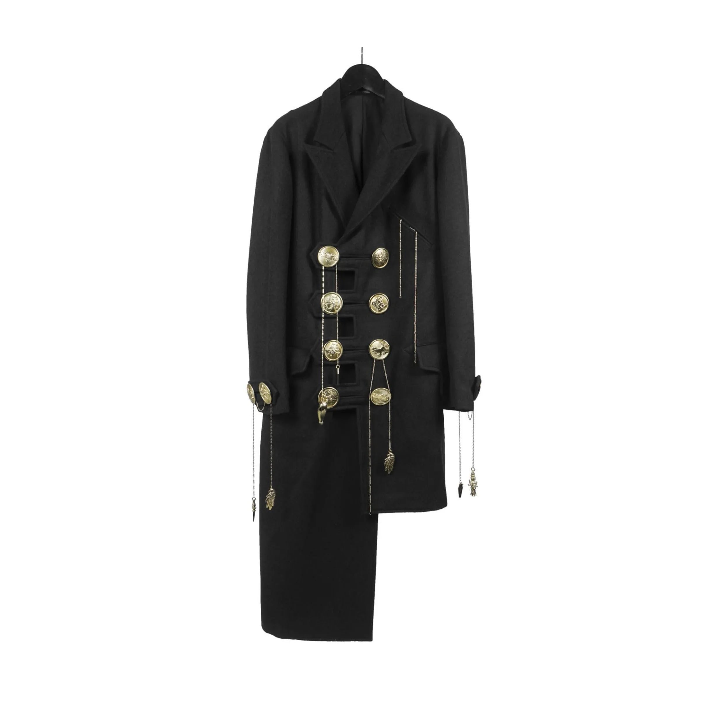 TOP-YAMAMOTO Japanese original design Dark niche black gold buckle loose asymmetric wool coat