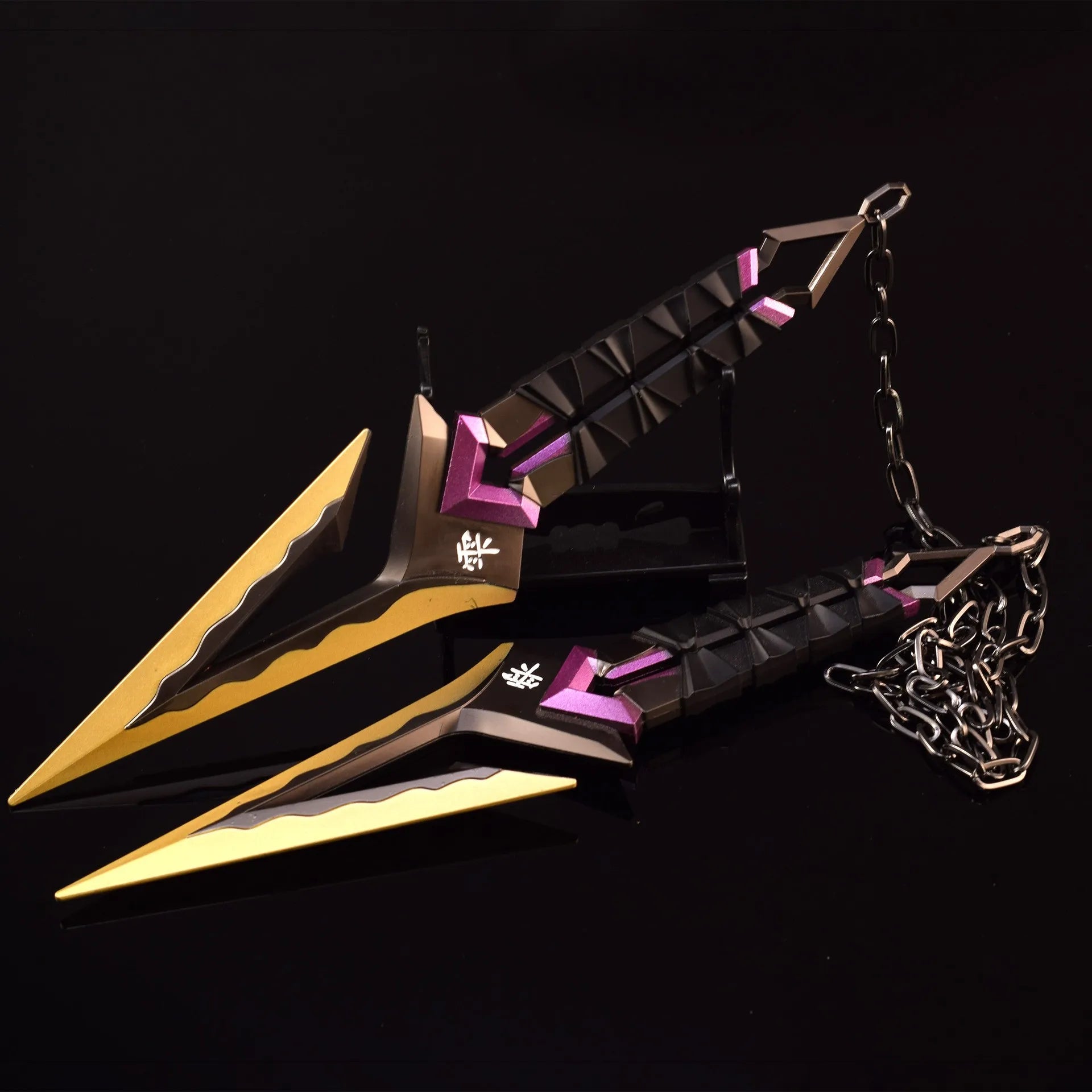 16cm Kuronami no Yaiba Gold Purple Red Double Kunai Keychain VALORANT Game Peripheral All Metal Ninja Kunai Model Ornament Craft